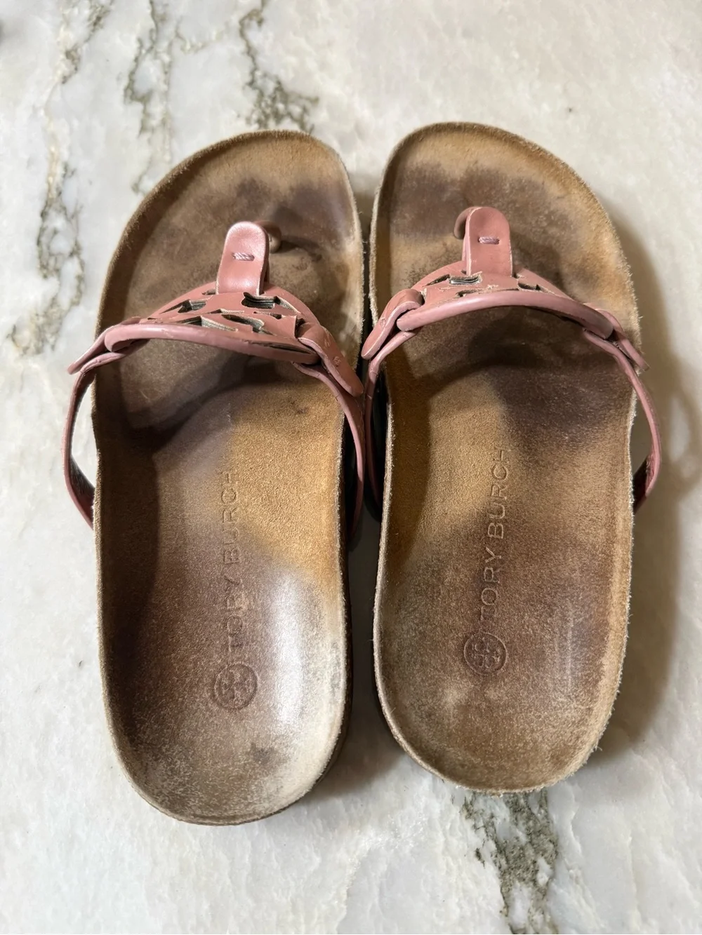 Tory Burch Dusty Rose Logo Thong Sandals